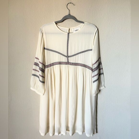 Ba&Sh Colombe Embroidered Boho Mini White Shift Dress Long Sleeve Size M - Picture 8 of 12
